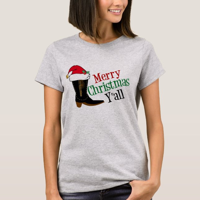Cowboy Merry Christmas Yall T-Shirt (Front)