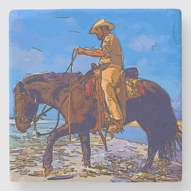 Cowboy Mounted Stone Coaster (Front)