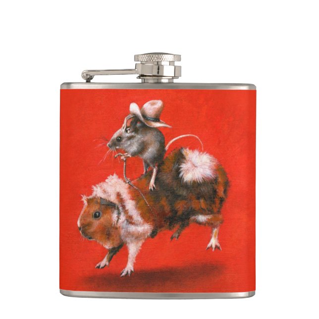 Cowboy Mouse Riding Guinea Pig Flask (Front)