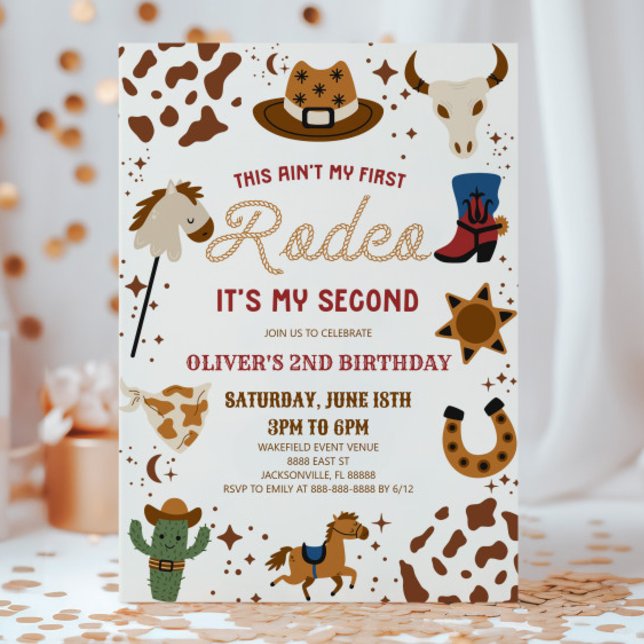 Cowboy My Second Rodeo 2nd Birthday Party Invitation (Creator Uploaded)