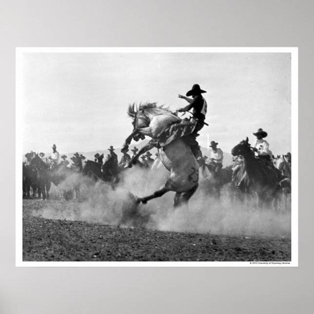 Cowboy on a bucking bronco poster (Front)