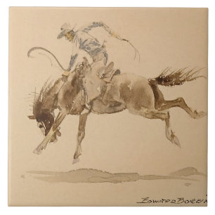 Cowboy on a Bucking Horse by Edward Borein Ceramic Tile