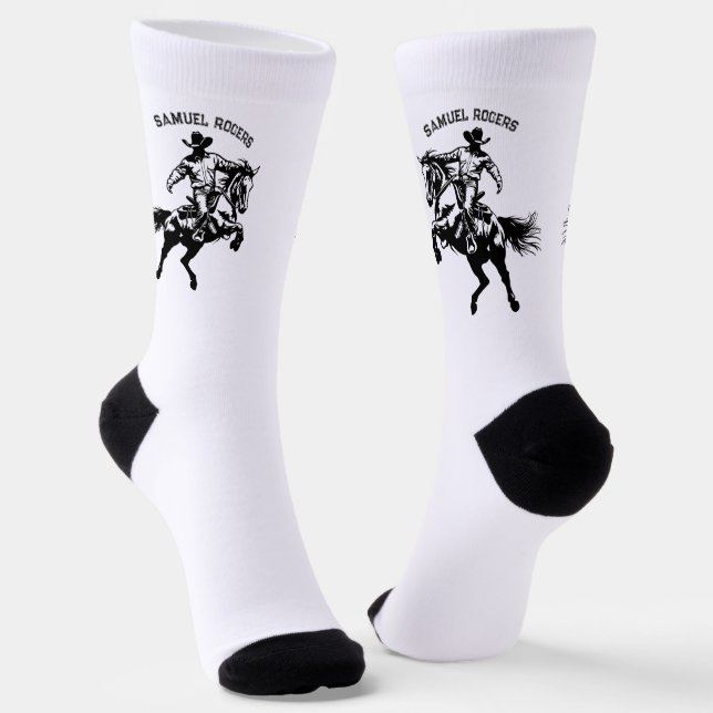Cowboy on a Horse Personalized Name Socks (Angled)
