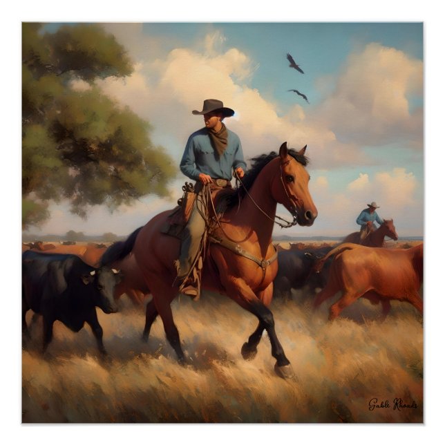 Cowboy on Bay Horse Poster (Front)