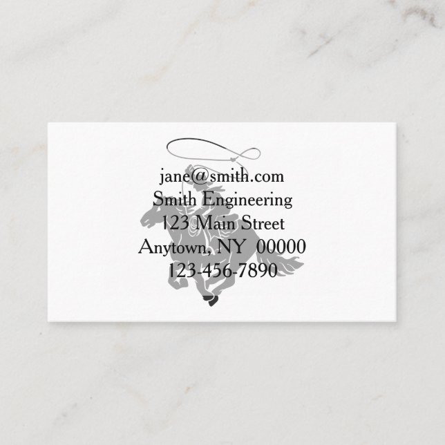 Cowboy on bucking horse running with lasso business card (Front)
