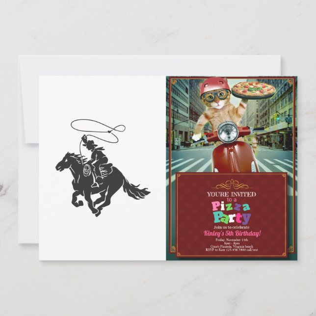 Cowboy on bucking horse running with lasso invitation (Front)