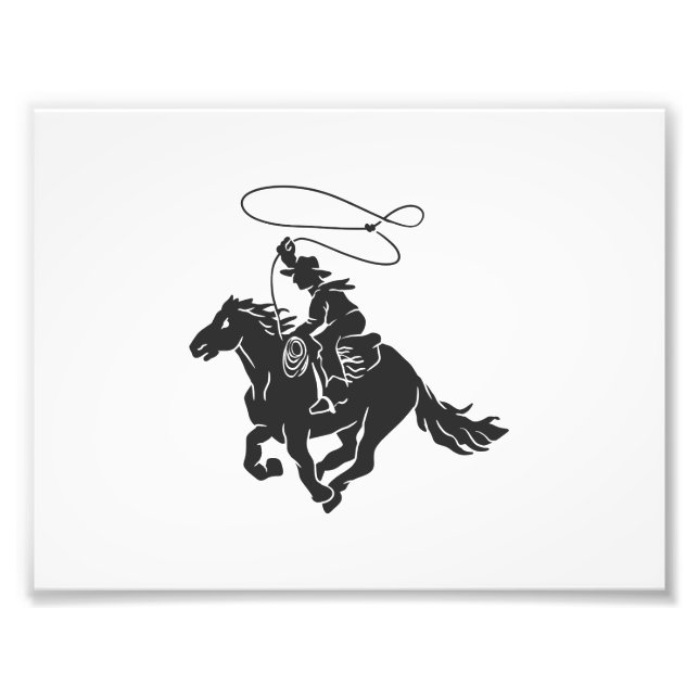 Cowboy on bucking horse running with lasso photo print (Front)
