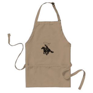 Cowboy on bucking horse running with lasso standard apron