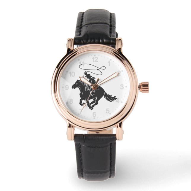 Cowboy on bucking horse running with lasso watch (Front)