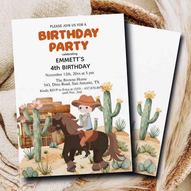 Cowboy on Horse 4th Birthday Party Invitation (Creator Uploaded)