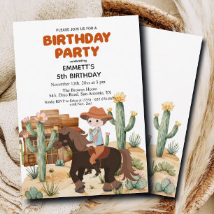 Cowboy on Horse 5th Birthday Party Invitation