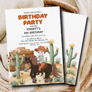 Cowboy on Horse 6th Birthday Party Invitation