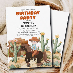 Cowboy on Horse 9th Birthday Party Invitation