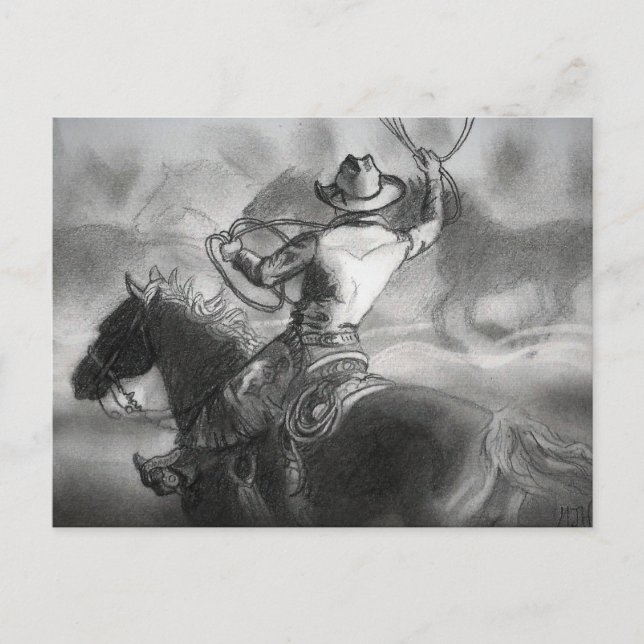 Cowboy on Horse Artwork Postcard (Front)