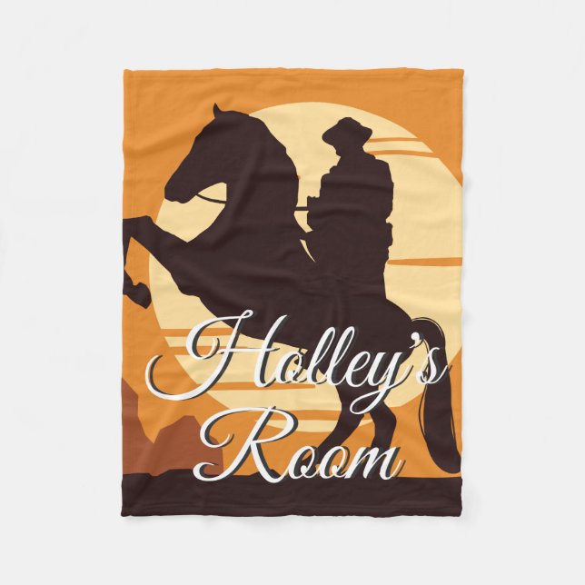 Cowboy On Horse At Sunset Personalised Fleece Blanket (Front)