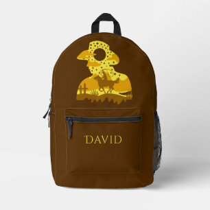 Cowboy on Horse Lasso Brown Personalised Printed Backpack