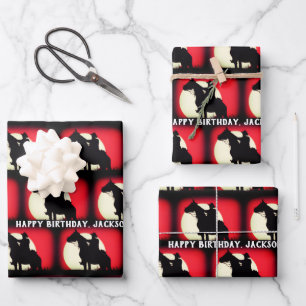 Cowboy on Horse Red and Black Wrapping Paper Sheet