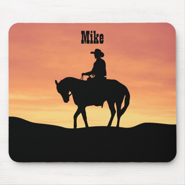 Cowboy on Horseback at Sunset Mouse Pad (Front)