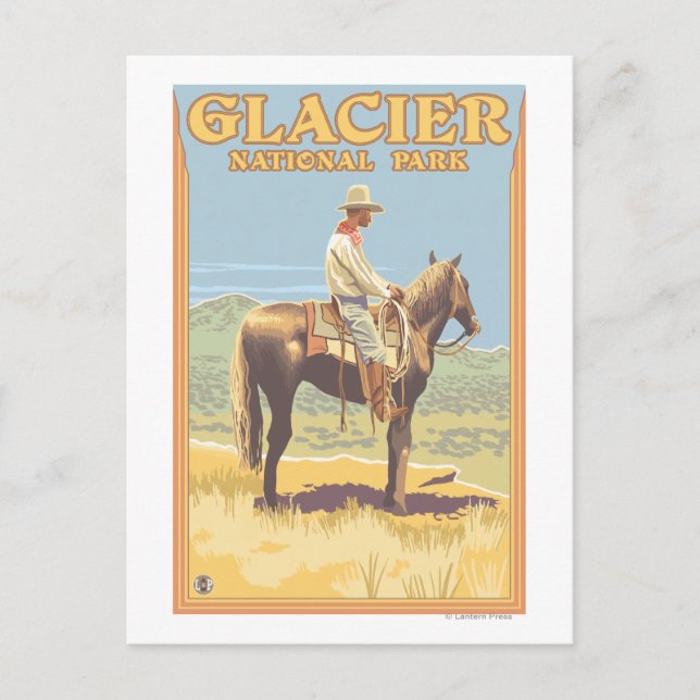 Cowboy on Horseback - Glacier National Park, Postcard (Front)