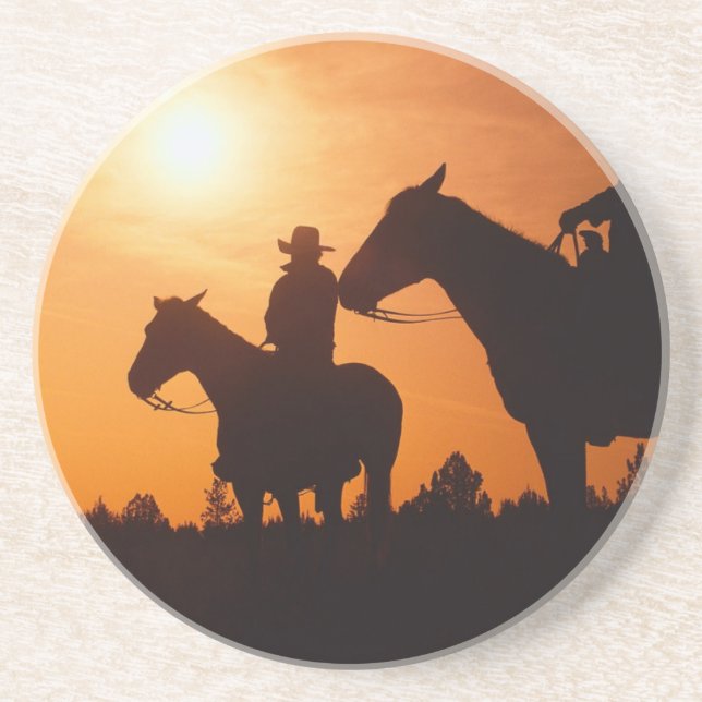 cowboy on horseback Sandstone Coaster (Front)