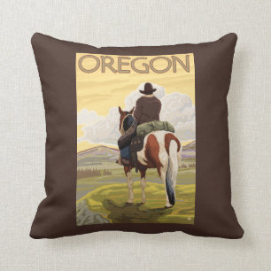 Cowboy on Horseback Vintage Travel Poster Cushion