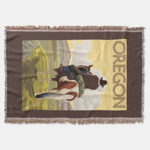 Cowboy on Horseback Vintage Travel Poster Throw Blanket