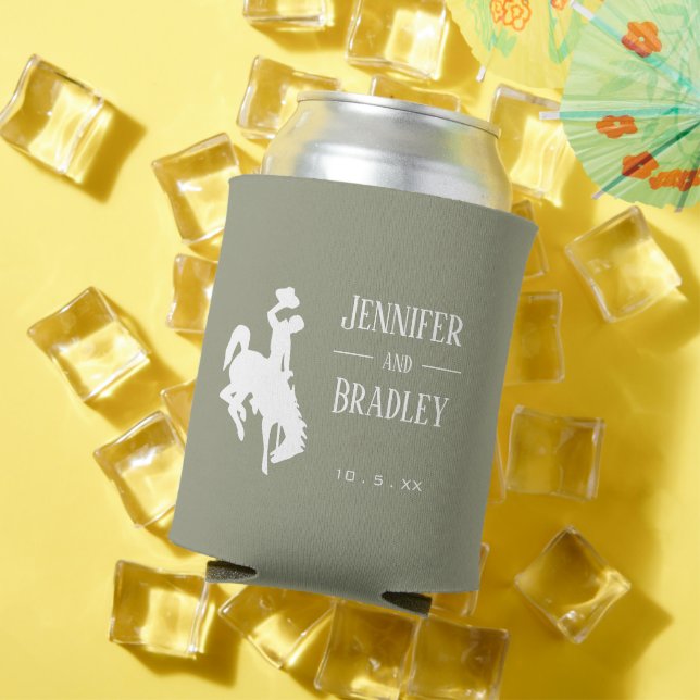 Cowboy on Sage Green Personalised Can Cooler (In Situ Summer)