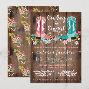Cowboy or Cowgirl Baby Shower Gender Reveal Invita Invitation