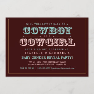 Cowboy or Cowgirl Country Baby Gender Reveal Party Invitation