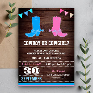 Cowboy or Cowgirl Gender Reveal Party Invitation