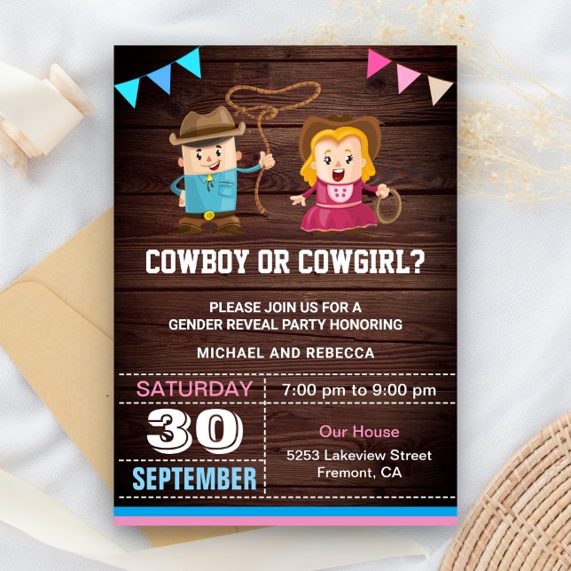 Cowboy or Cowgirl Gender Reveal Party Invitation (Creator Uploaded)