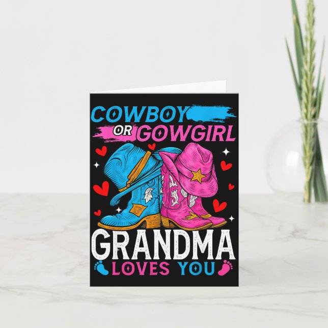 Cowboy Or Cowgirl Grandma Loves You Gender Reveal  Card (Front)