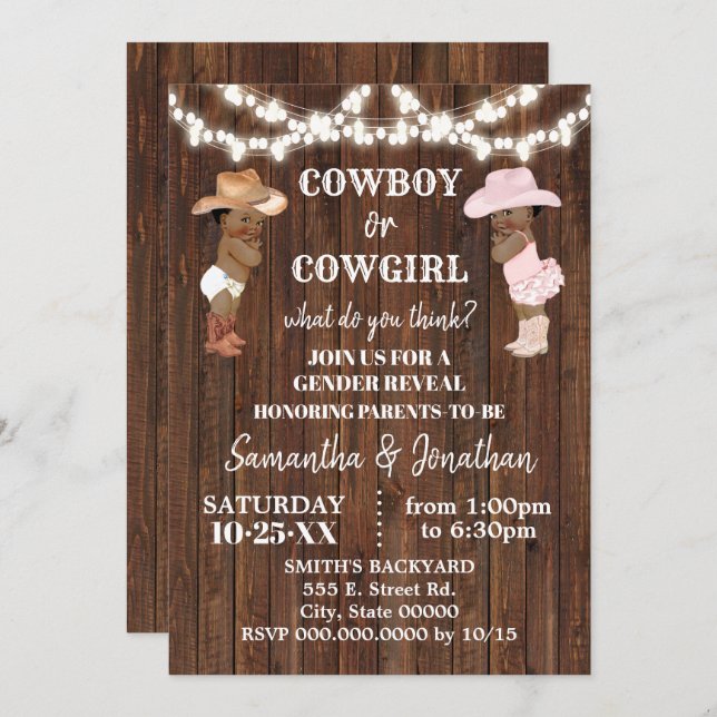 Cowboy or Cowgirl Western Gender Reveal Shower Invitation (Front/Back)