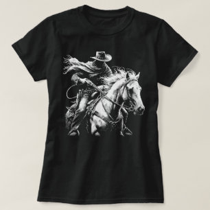 Cowboy Outlaw Bandit on Horse Dark Western Style T-Shirt