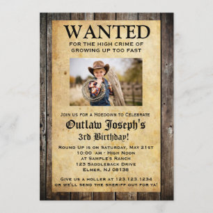Cowboy Party Invitation WANTED INVITATION
