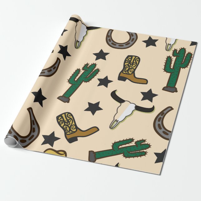 Cowboy Pattern Wrapping Paper (Unrolled)
