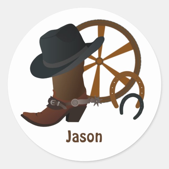 Cowboy Personalised Classic Round Sticker (Front)