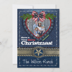 Cowboy Photo Christmas Card on Denim Print