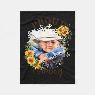 Cowboy Photo Text Sunflower Accent T Shirt  Fleece Blanket