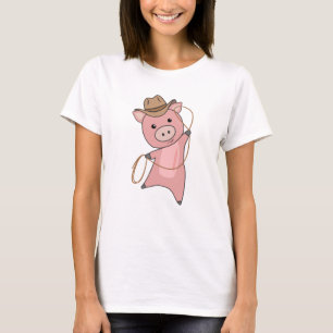 Cowboy Pig Piglet Piggy Western Pink T-Shirt