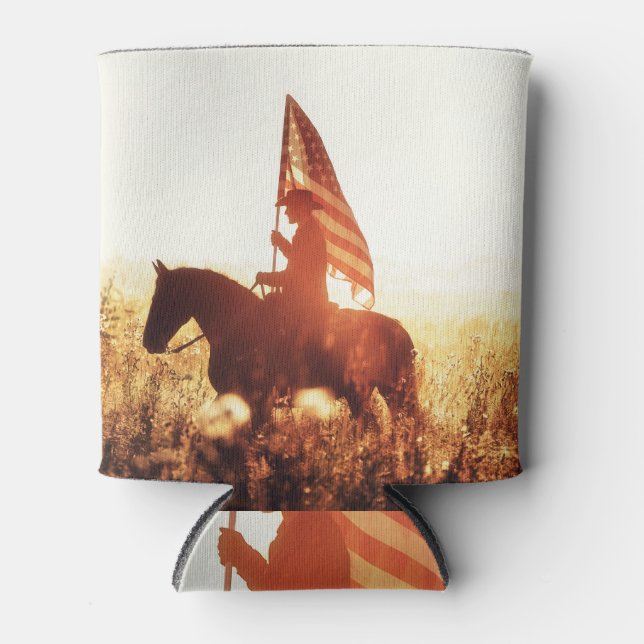 Cowboy Portrait USA Flag Theme. Can Cooler (Front)