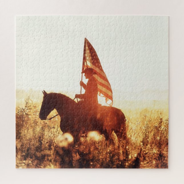 Cowboy Portrait USA Flag Theme. Jigsaw Puzzle (Vertical)