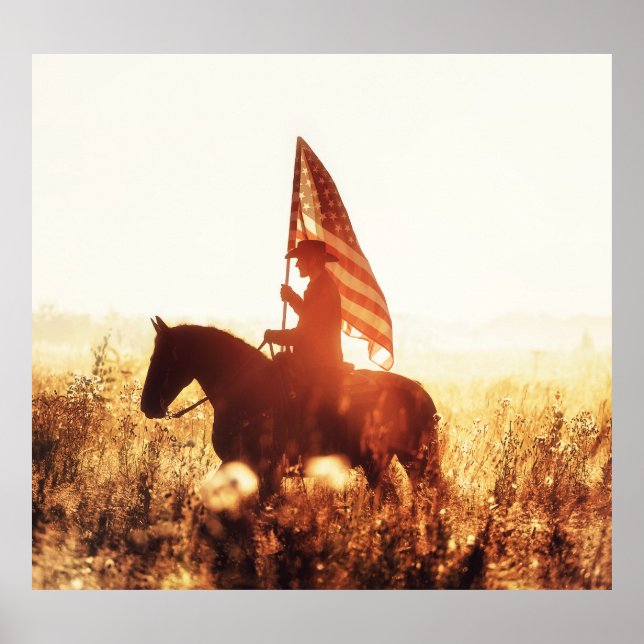 Cowboy Portrait USA Flag Theme. Poster (Front)