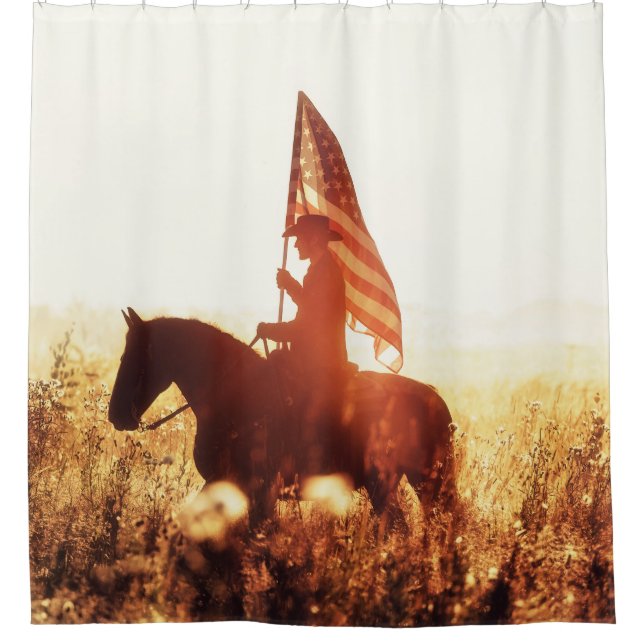 Cowboy Portrait USA Flag Theme. Shower Curtain (Front)