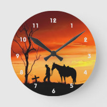 Cowboy Prayer Silhouette Wall Clock