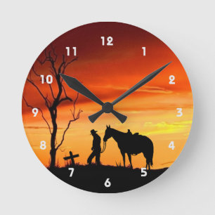 Cowboy Prayer Silhouette Wall Clock