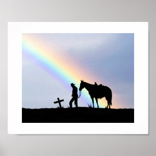 Cowboy Prayer Silhouette With Rainbow Poster