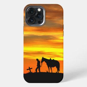 Cowboy Prayer Silhouette with Sunset iPhone case