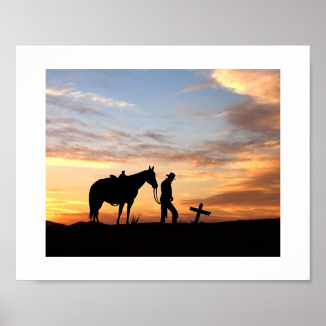 Cowboy Prayer Silhouette With Sunset Poster (Front)