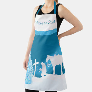 Cowboy Praying Snow Scene Western Christmas Apron